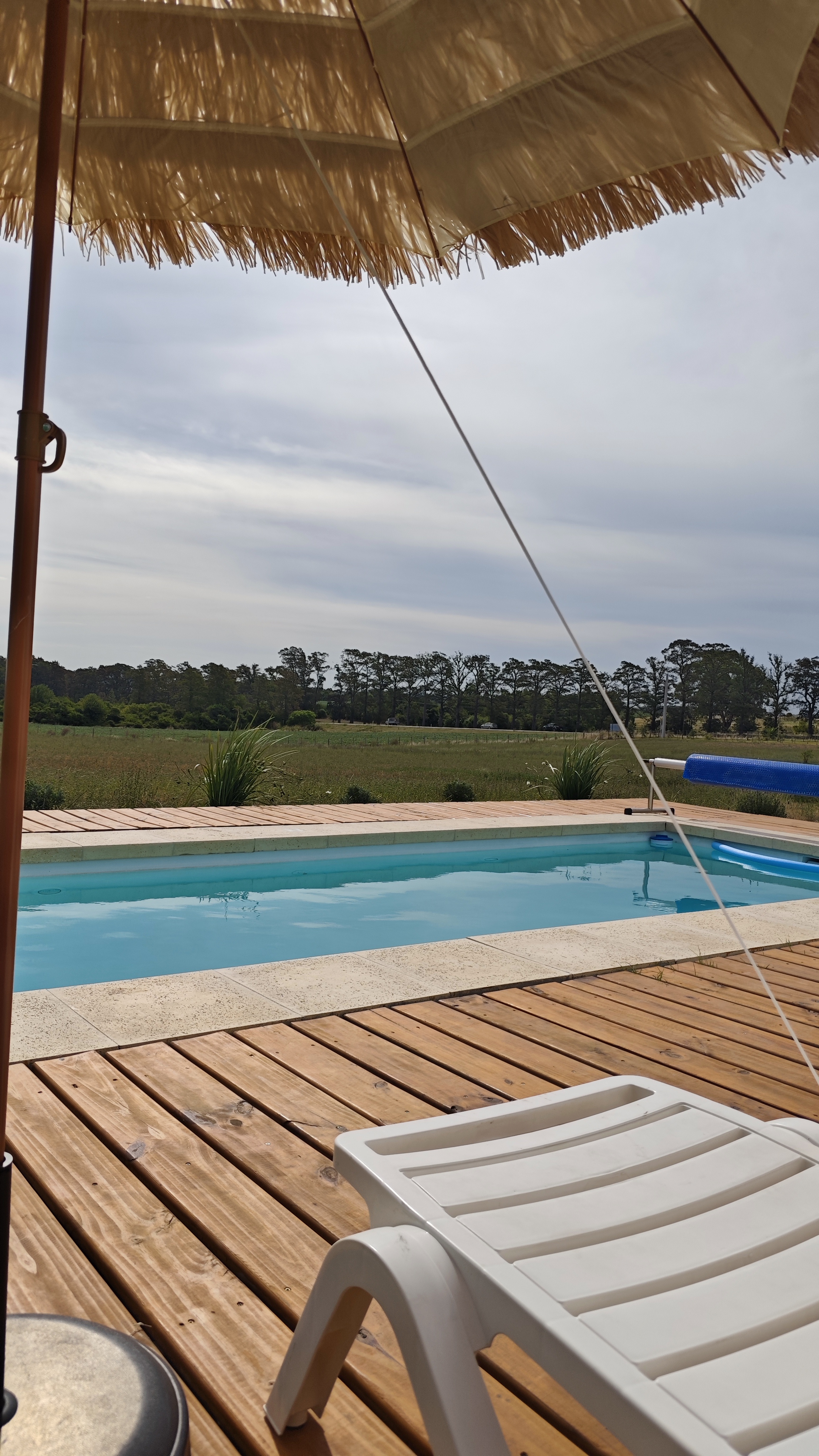 Reposera junto a la pileta con vista al campo